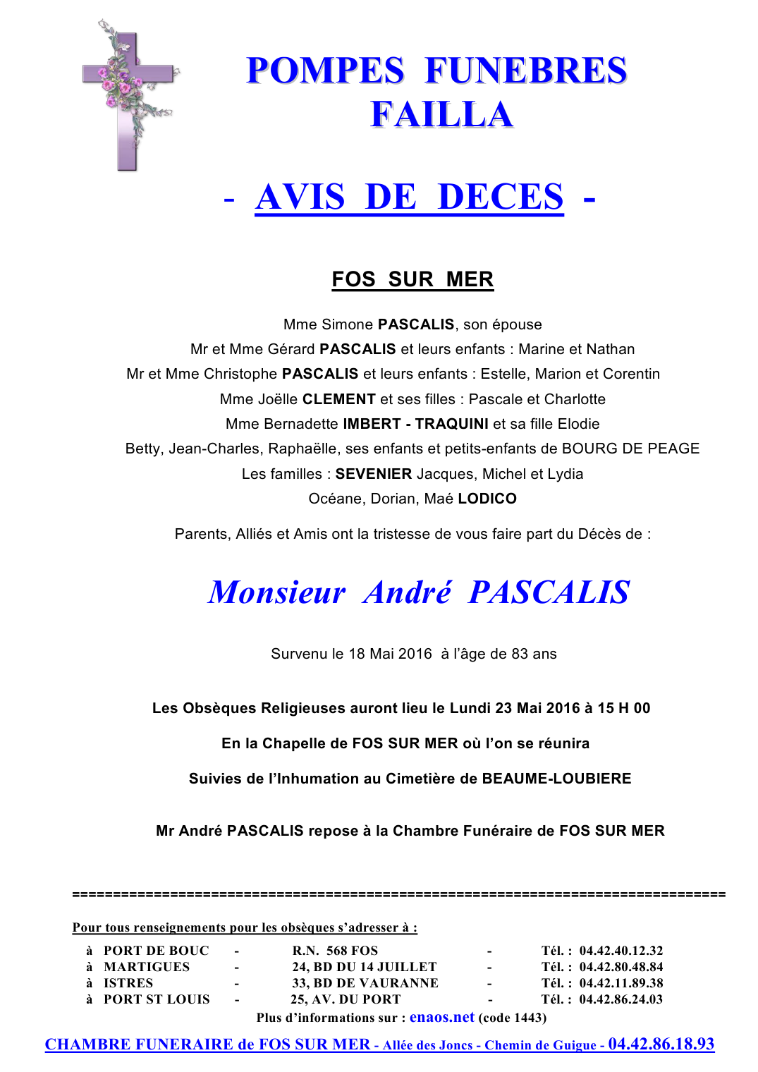 Deces De Monsieur Andre Pascalis 18 05 2016 Fr Fr Annonce Necrologique 197065