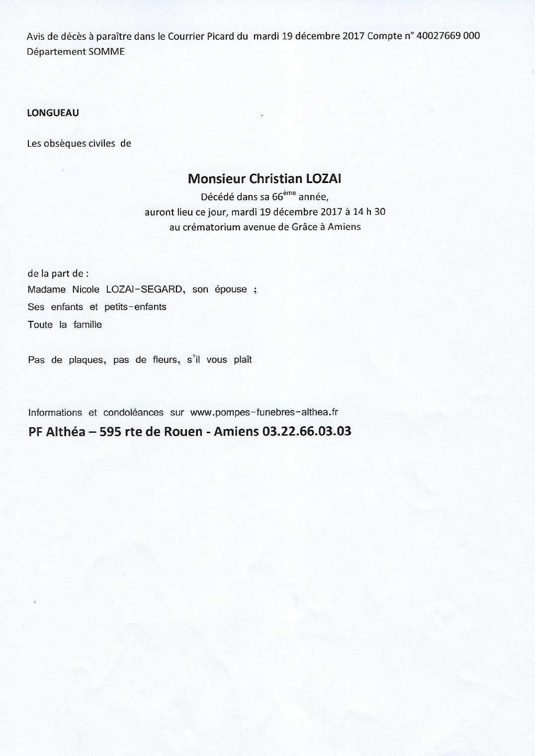 Deces De Monsieur Christian Lozai 22 12 2017 Fr Fr Annonce